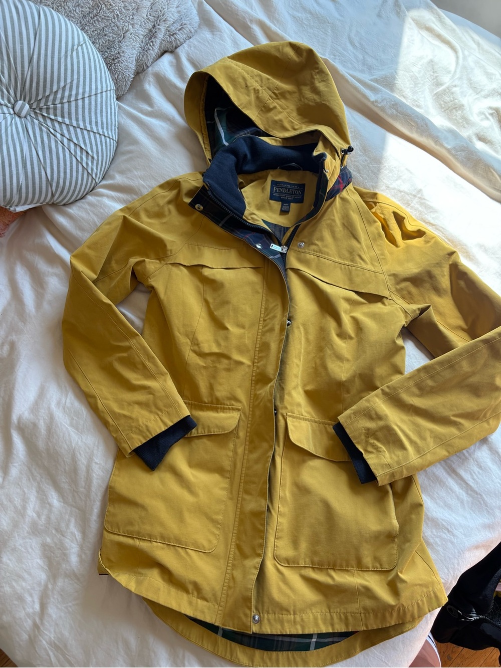 Pendleton Mustard Yellow Hooded Trench Coat